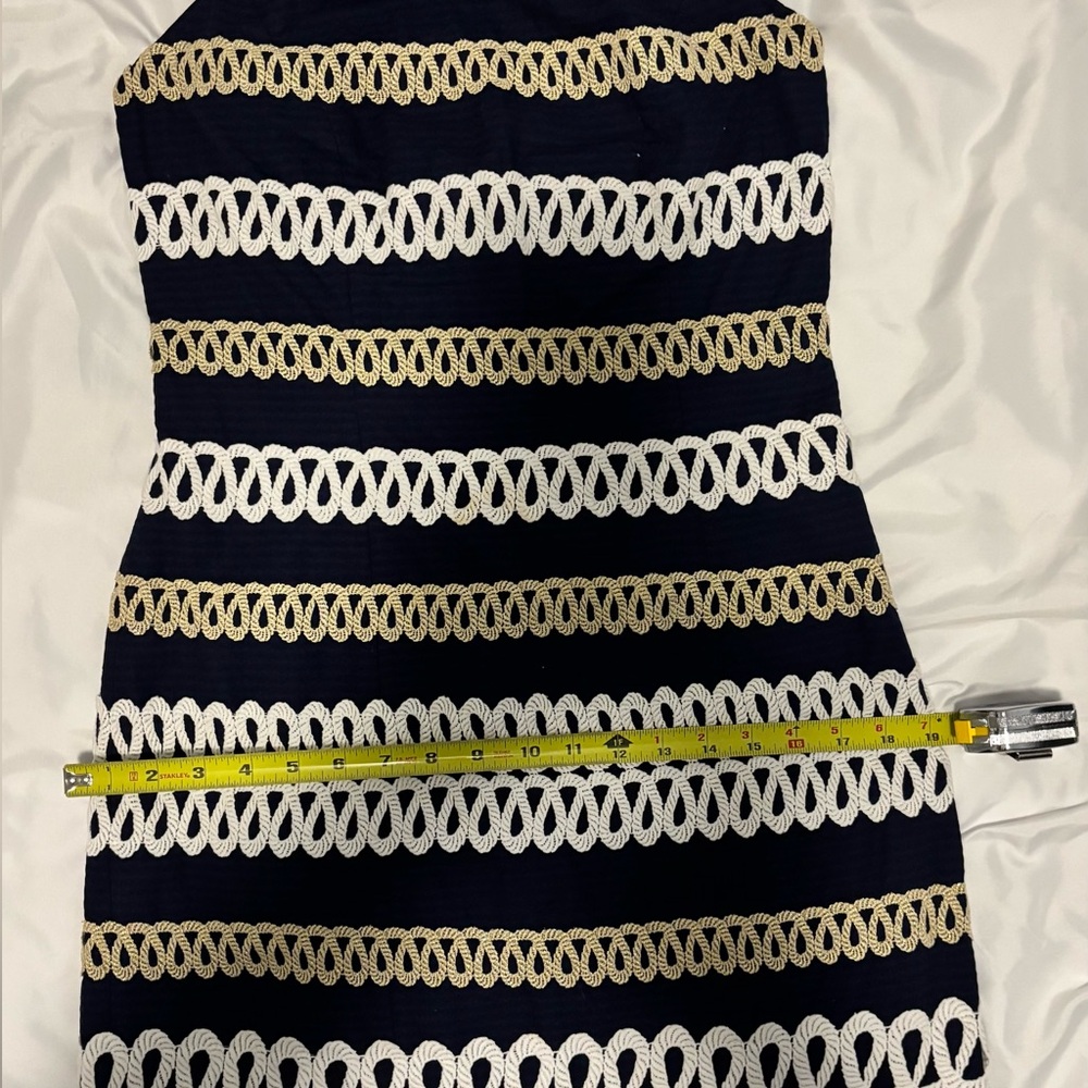 🌊 Lilly Pulitzer Nautical Halter Dress – Size 8 – Navy & Gold Embroidered Rope - Picture 10 of 11